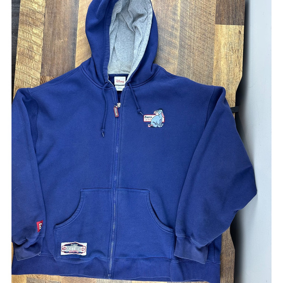 Disney Store Eeyore Embroidered Full Zip Hoodie Jacket Adult XL Fleece‎ Lined - Picture 1 of 9